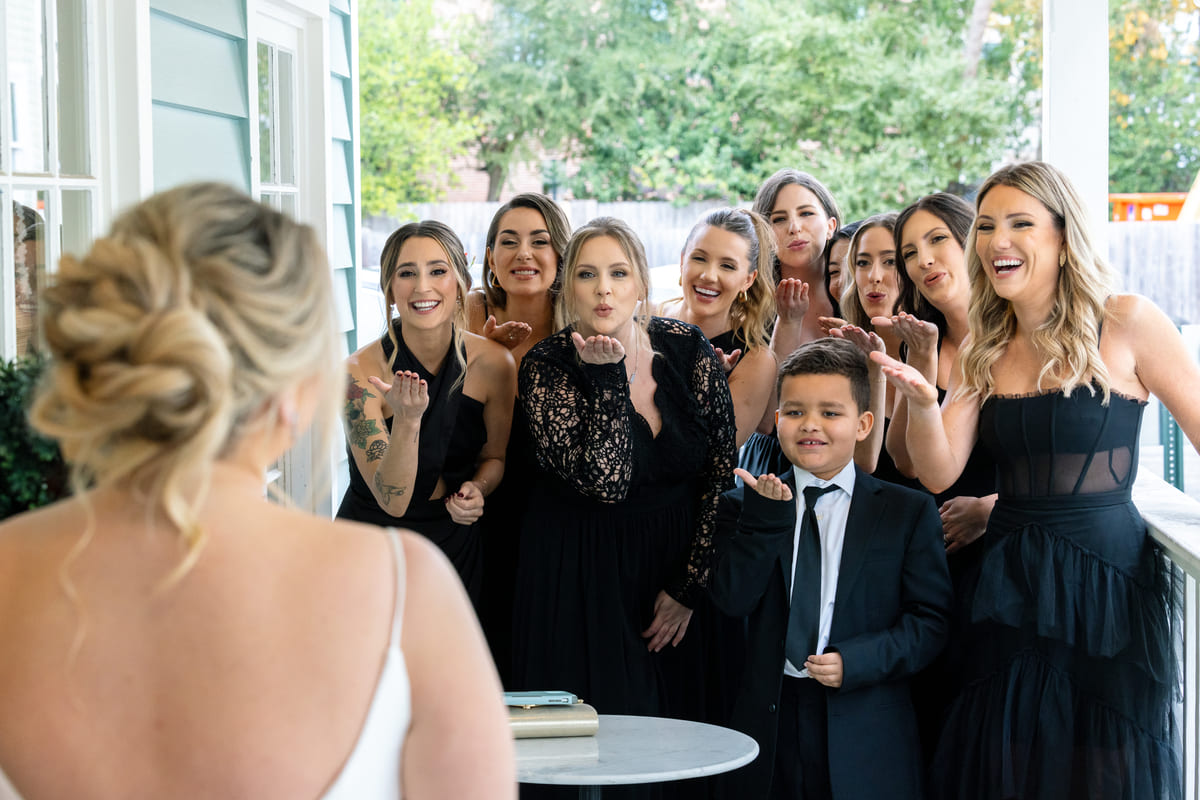 first look with bridesmaids charleston wedding