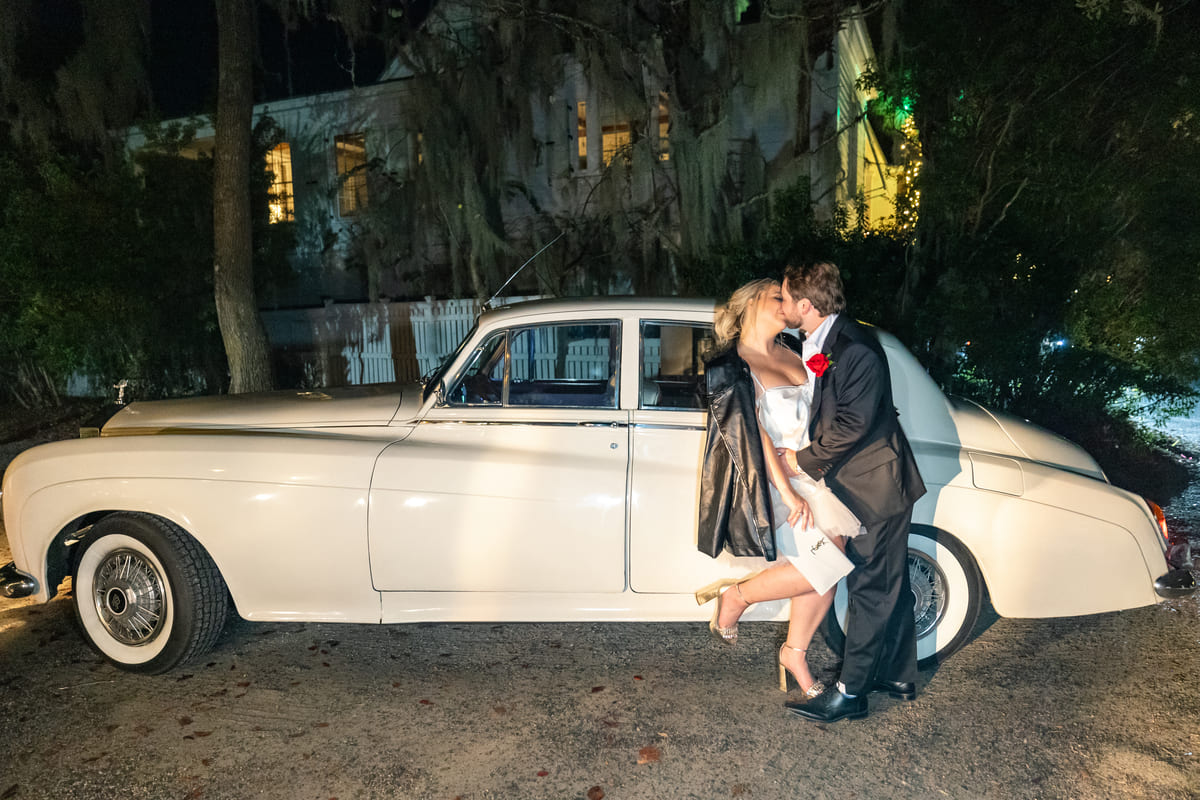 vintage car wedding exit charleston photographer