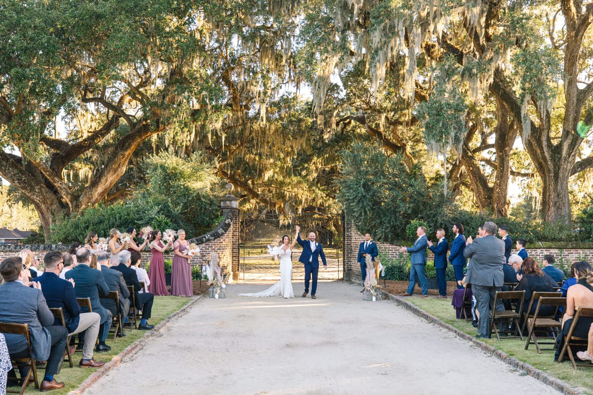 boone hall wedding ceremony setup charleston photographer