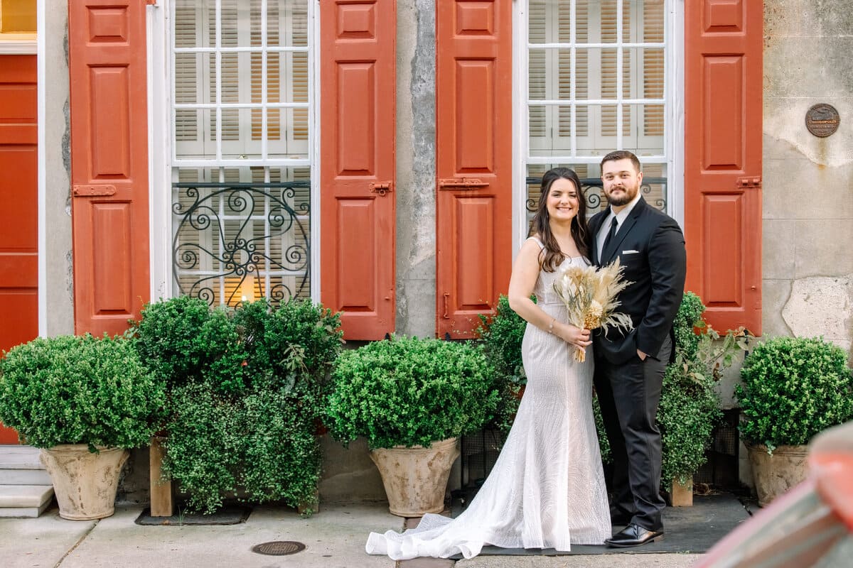 bride and groom charleston alley