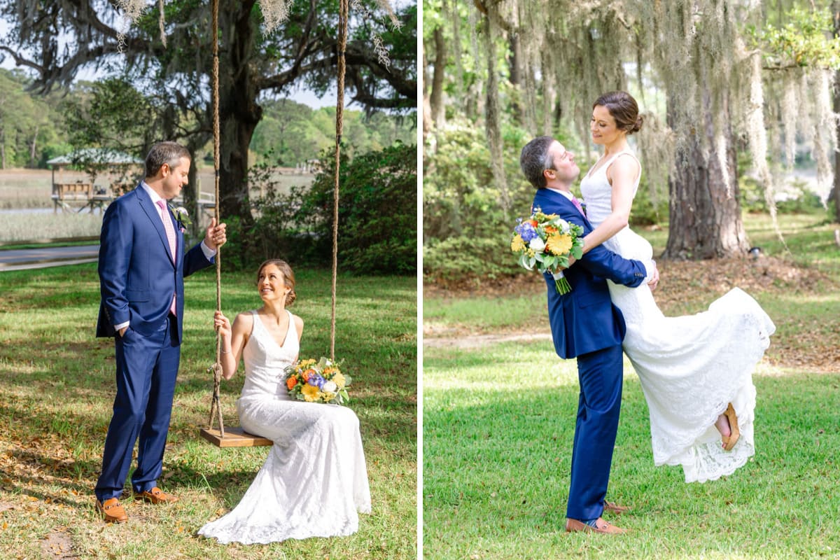 bride and groom marsh view charleston