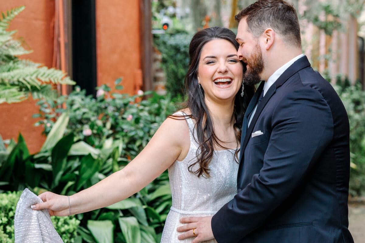 candid bride and groom charleston elopement