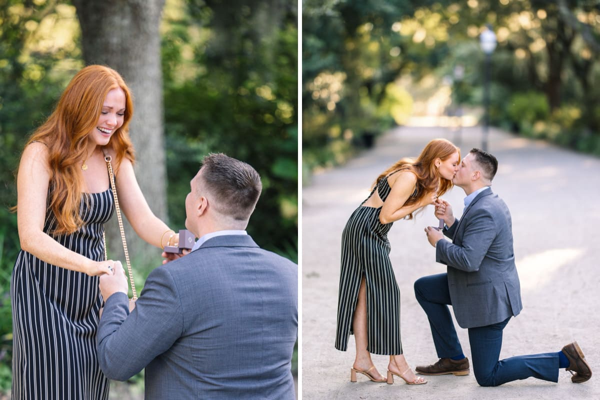 hampton park proposal during golden hour