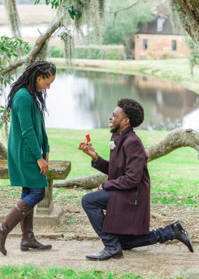 charleston secret proposal near the stone bench
