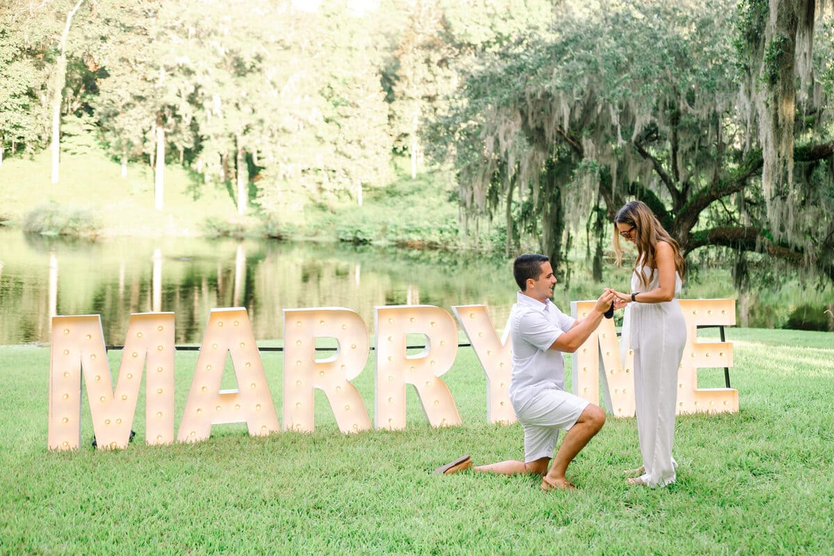glowing letters secret proposal charleston