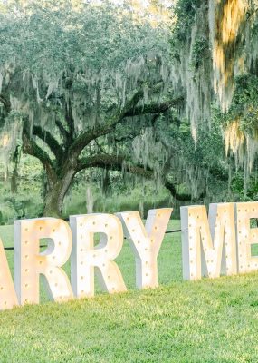 A Perfect Summer Proposal at Middleton Place Gardens: Owen & Olivia marquee letters proposal at middleton place