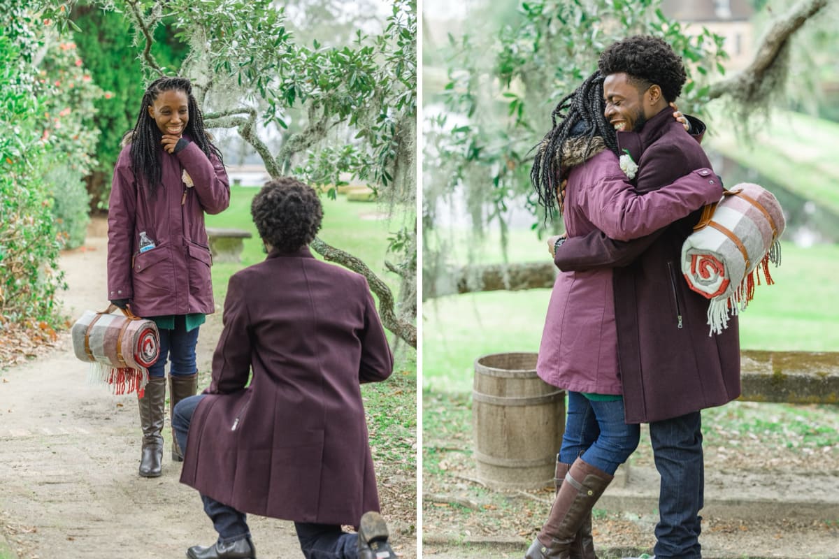 secret proposal moment at charleston middleton place