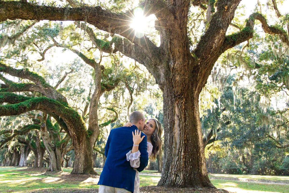 charleston secret proposal photography oak sweeping branches