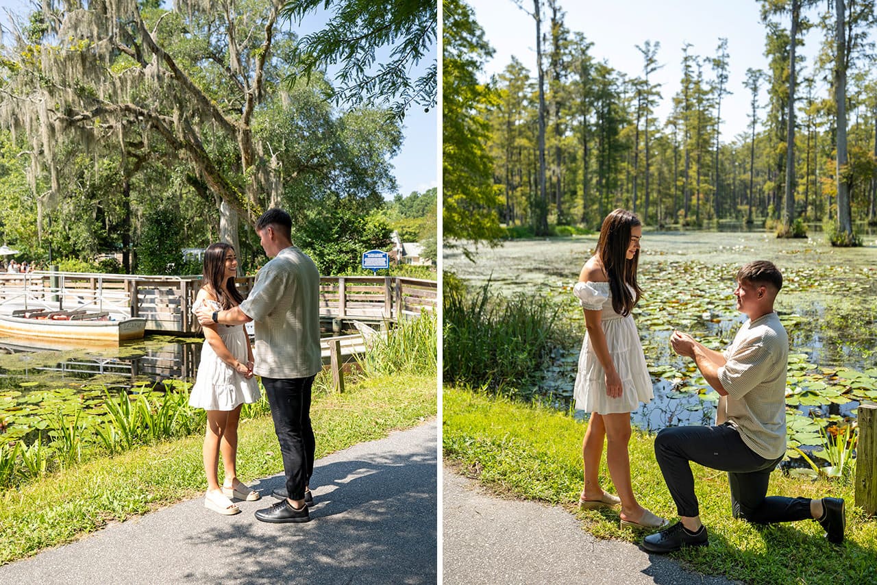 cypress gardens proposal photographer near the boat dock