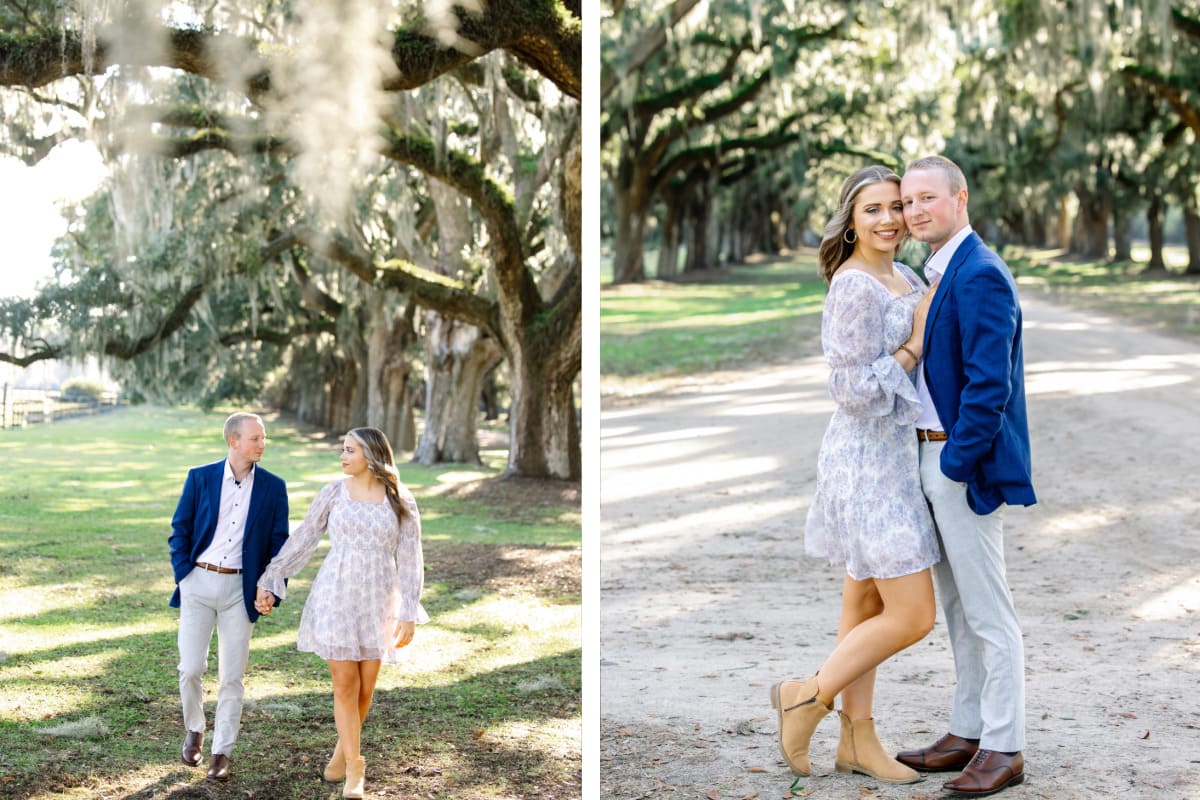 secret proposal at boone hall plantation moss-draped limbs