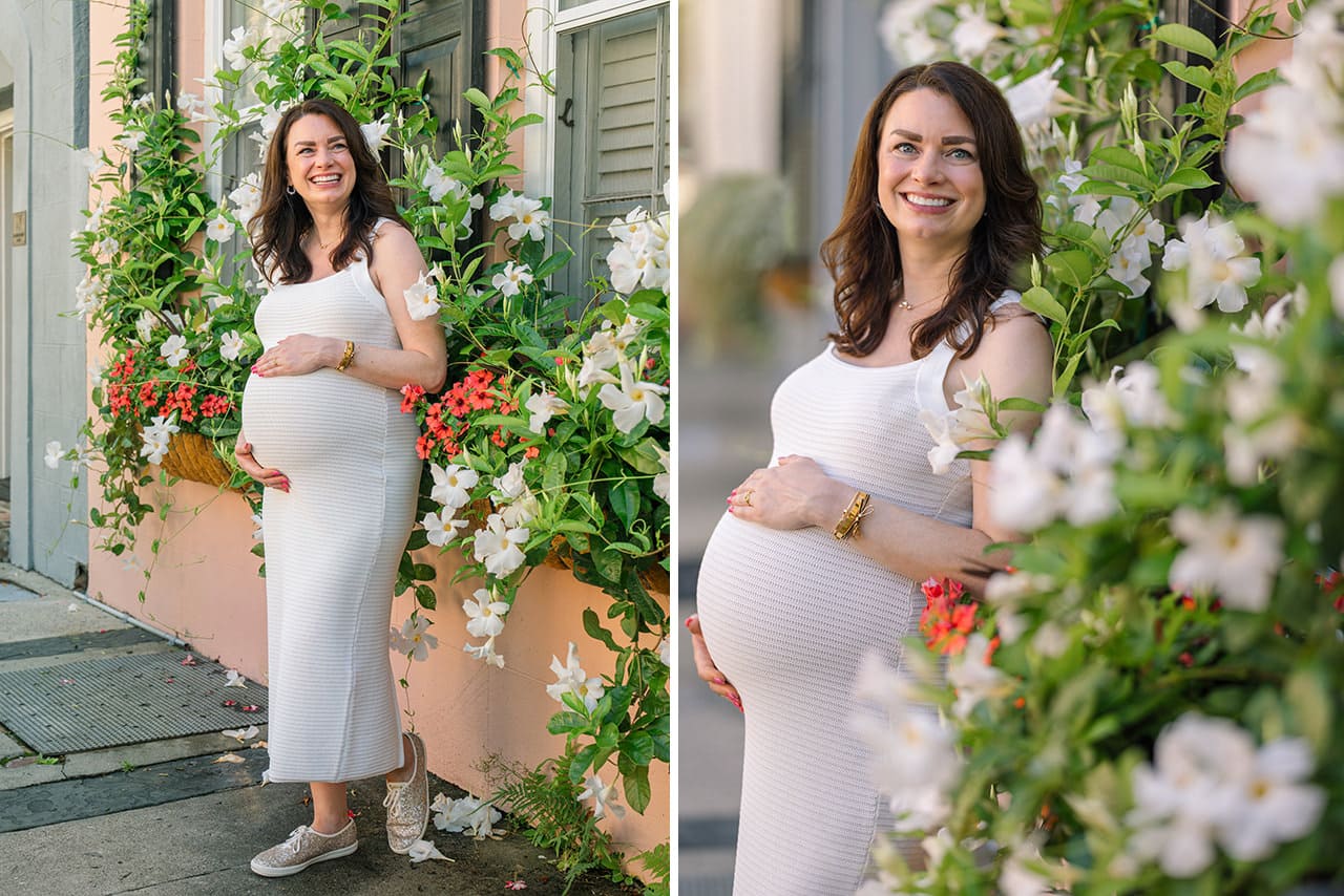 professional photographer maternity photo session at Dock Street Theater