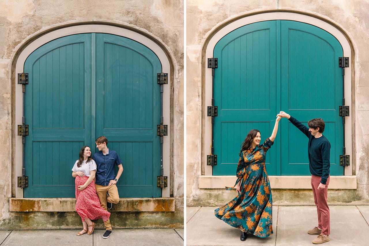 professional photographer maternity photo session at Dock Street Theater