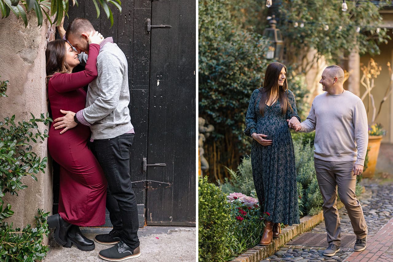 professional photographer maternity photo session at Dock Street Theater