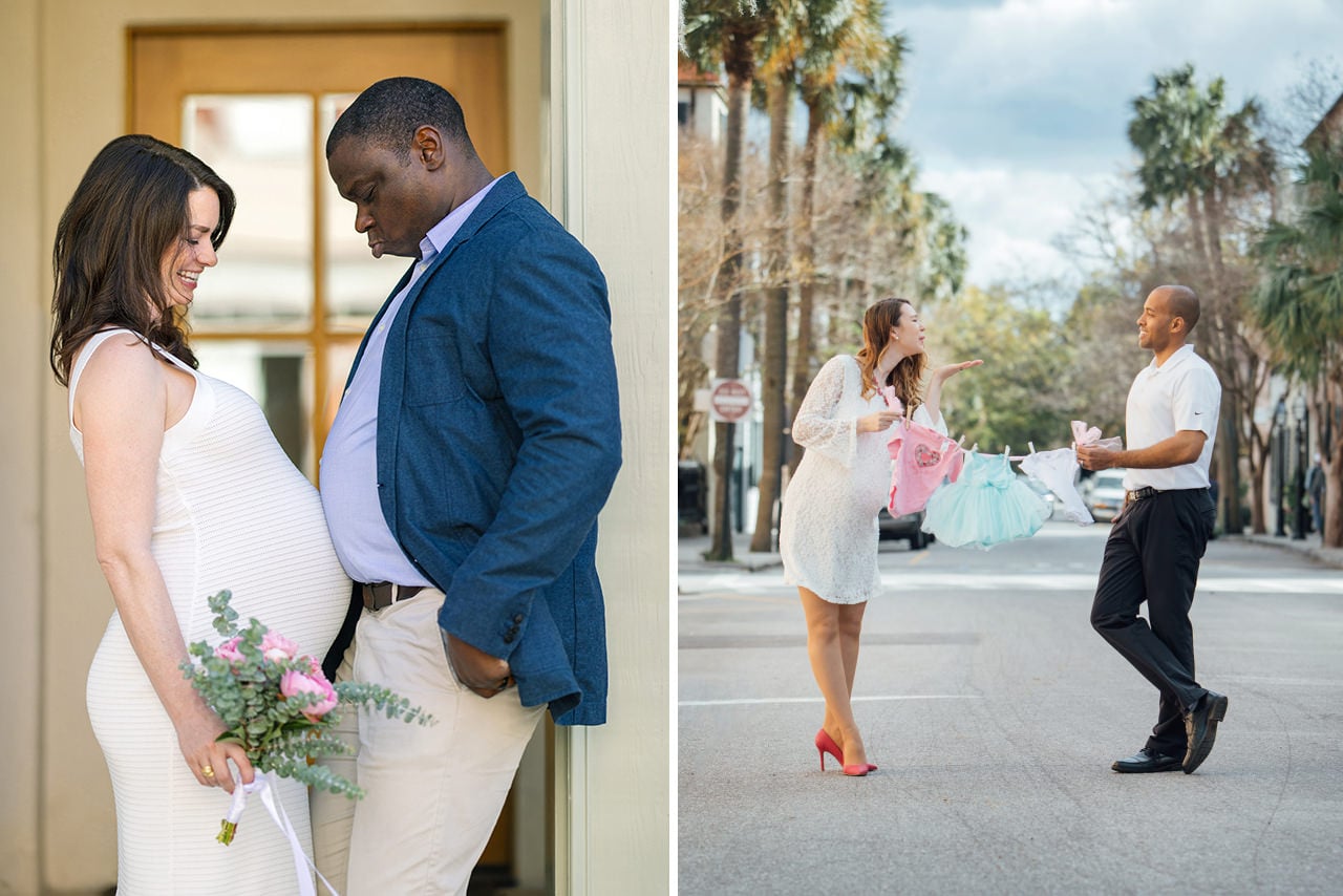 professional photographer maternity photo session at Dock Street Theater