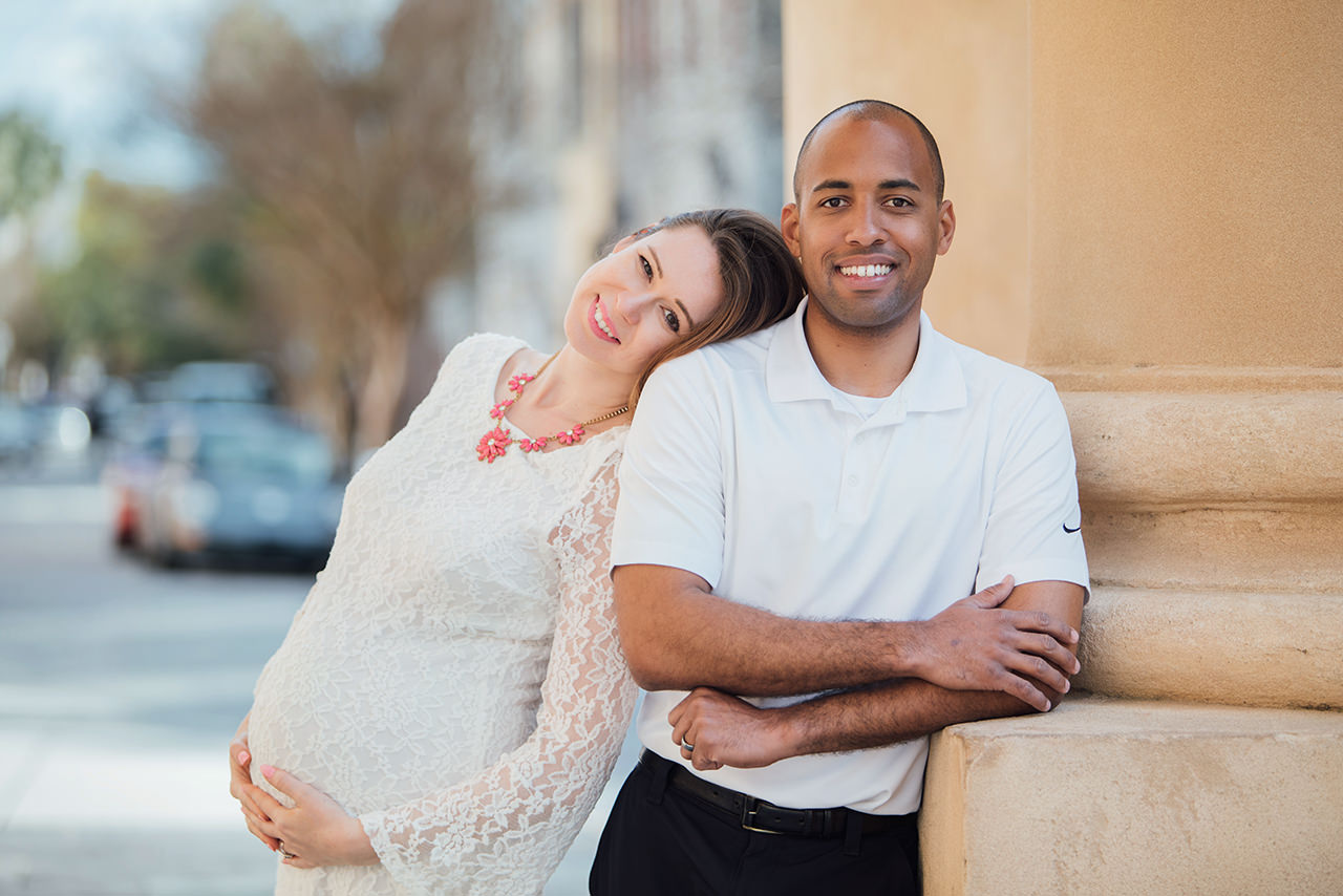 professional photographer maternity photo session at Dock Street Theater
