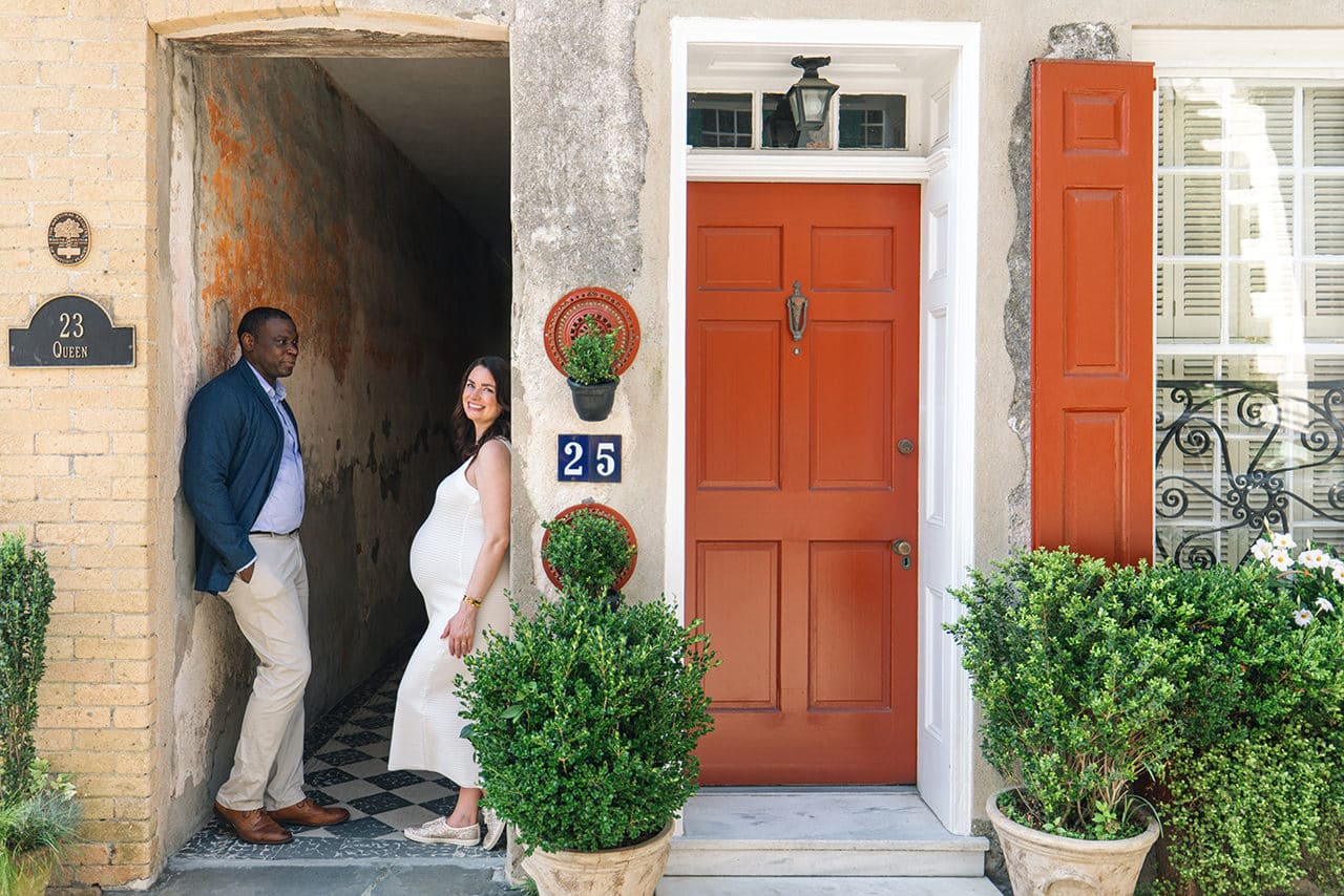 professional photographer maternity photo session at Dock Street Theater