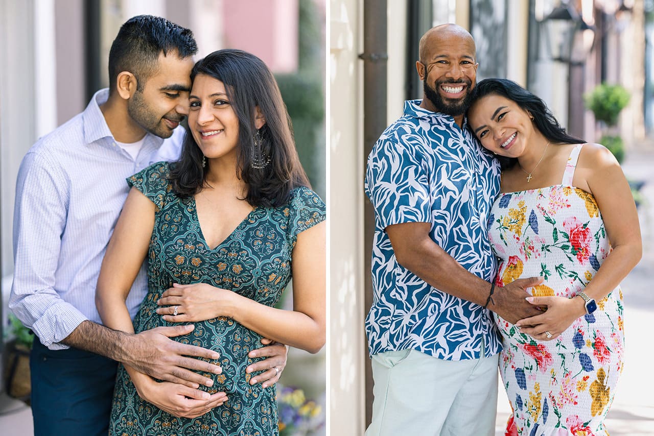 professional photographer maternity photo session at Rainbow Row