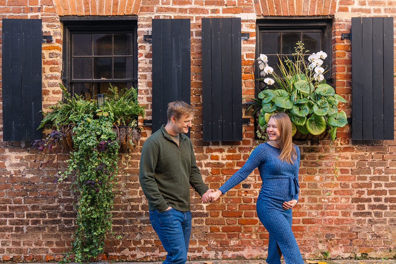 professional photographer maternity photo session at Rainbow Row