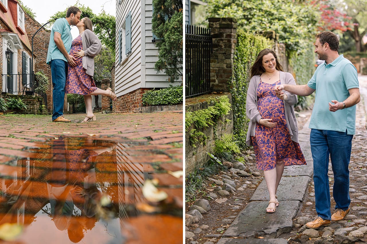 professional photographer maternity photo session at Rainbow Row