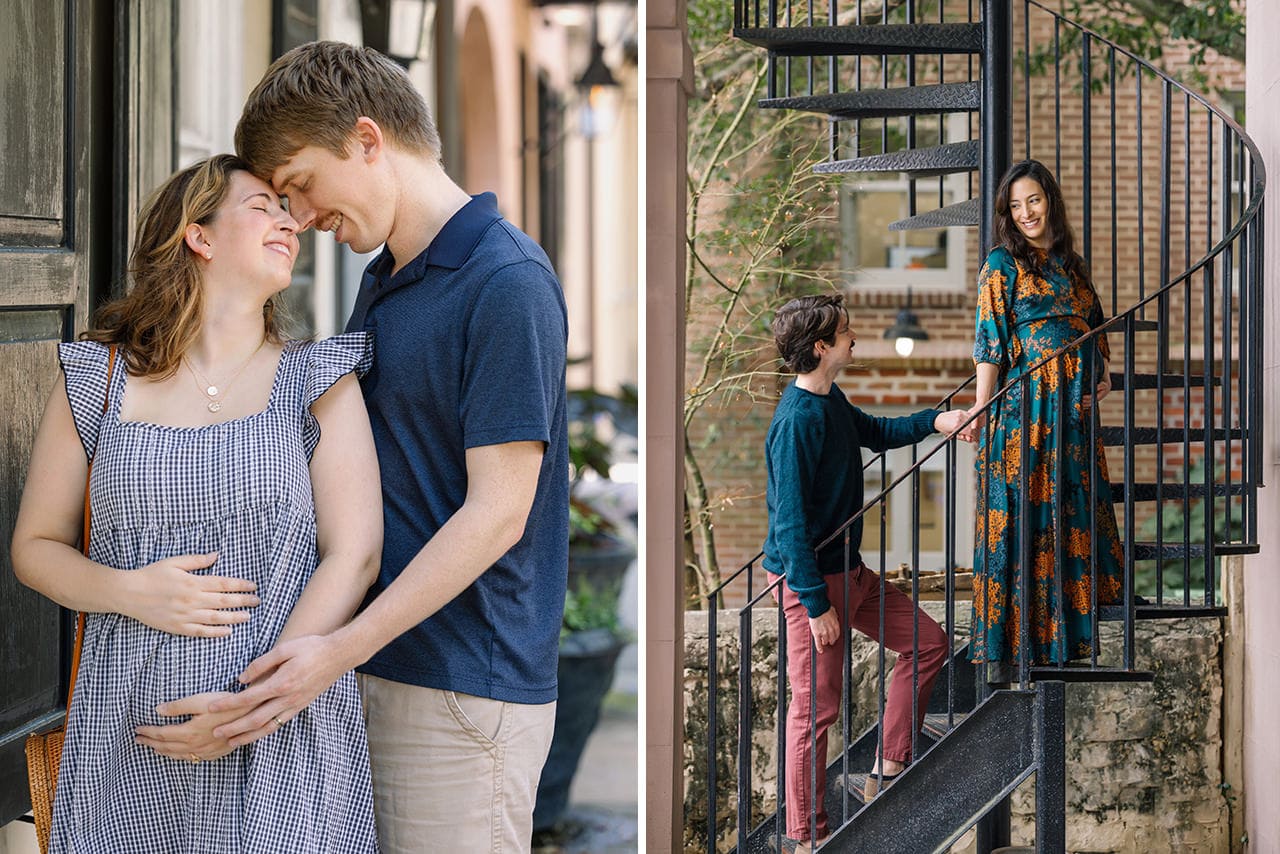 professional photographer maternity photo session at Rainbow Row
