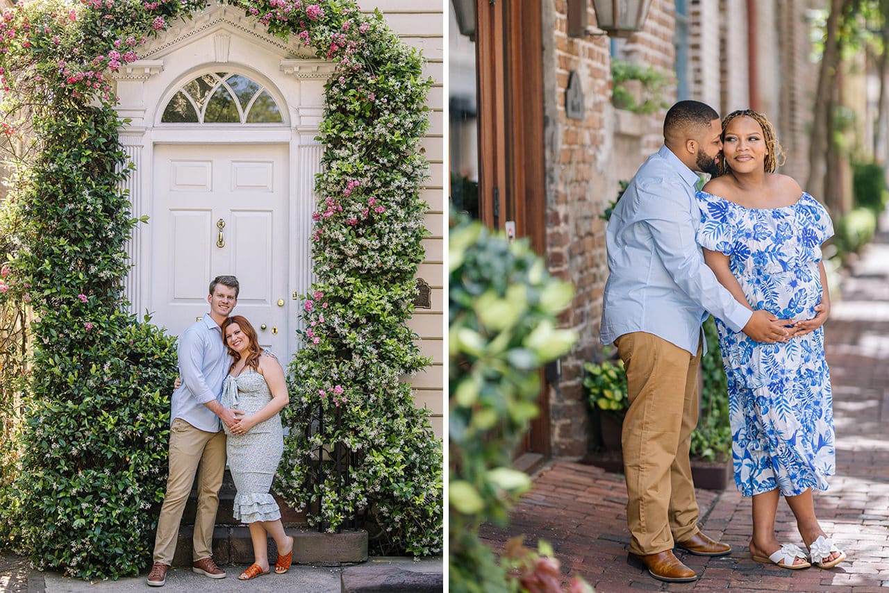 professional photographer maternity photo session at Rainbow Row