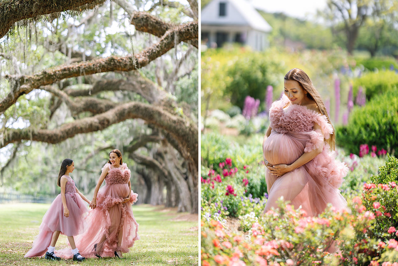 professional photographer maternity photo session at boone hall plantation