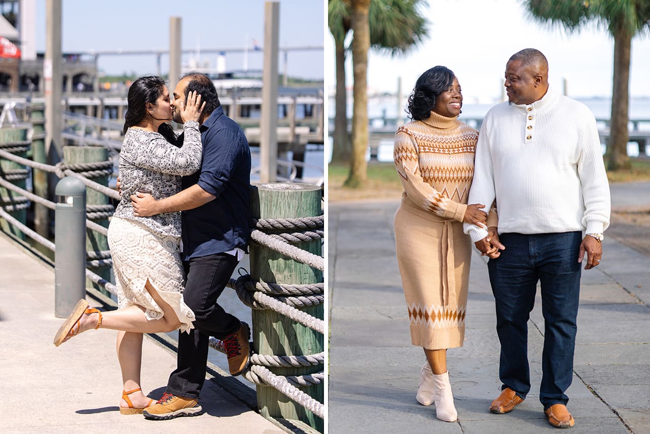 charleston anniversary photo session at Aquarium Wharf