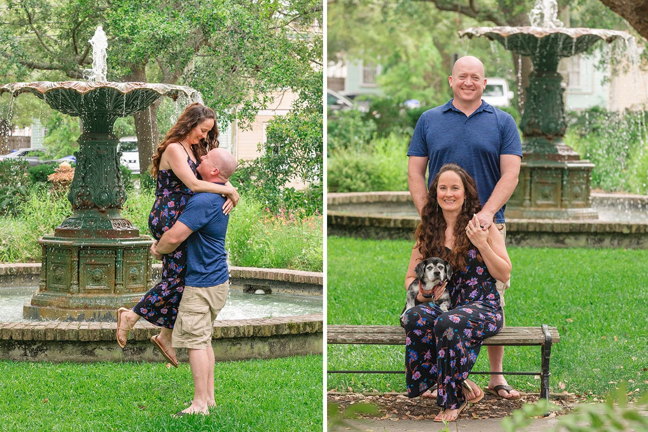 charleston anniversary photo session at Chapel Street Fountain Park