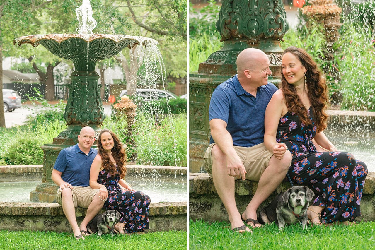 charleston anniversary photo session at Chapel Street Fountain Park