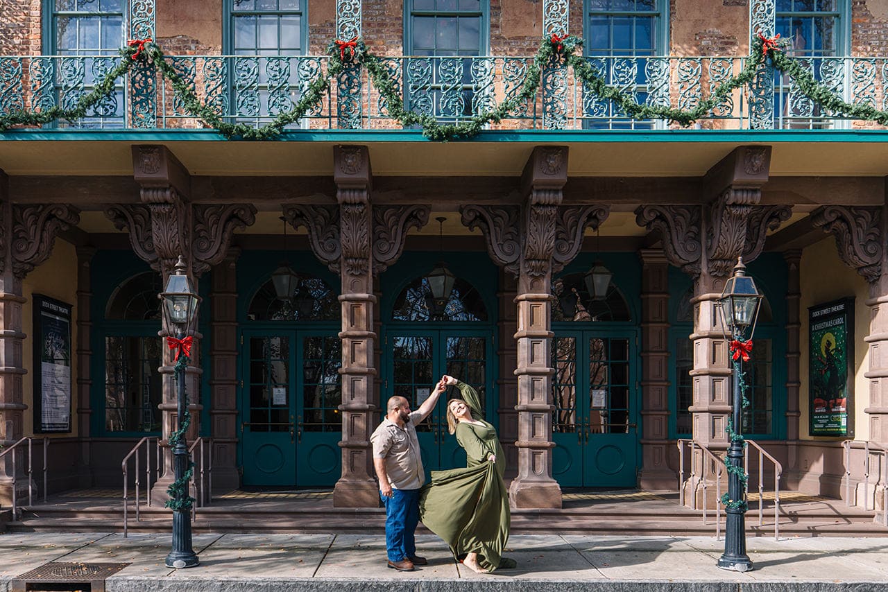 charleston anniversary photo session at Dock Street Theatre