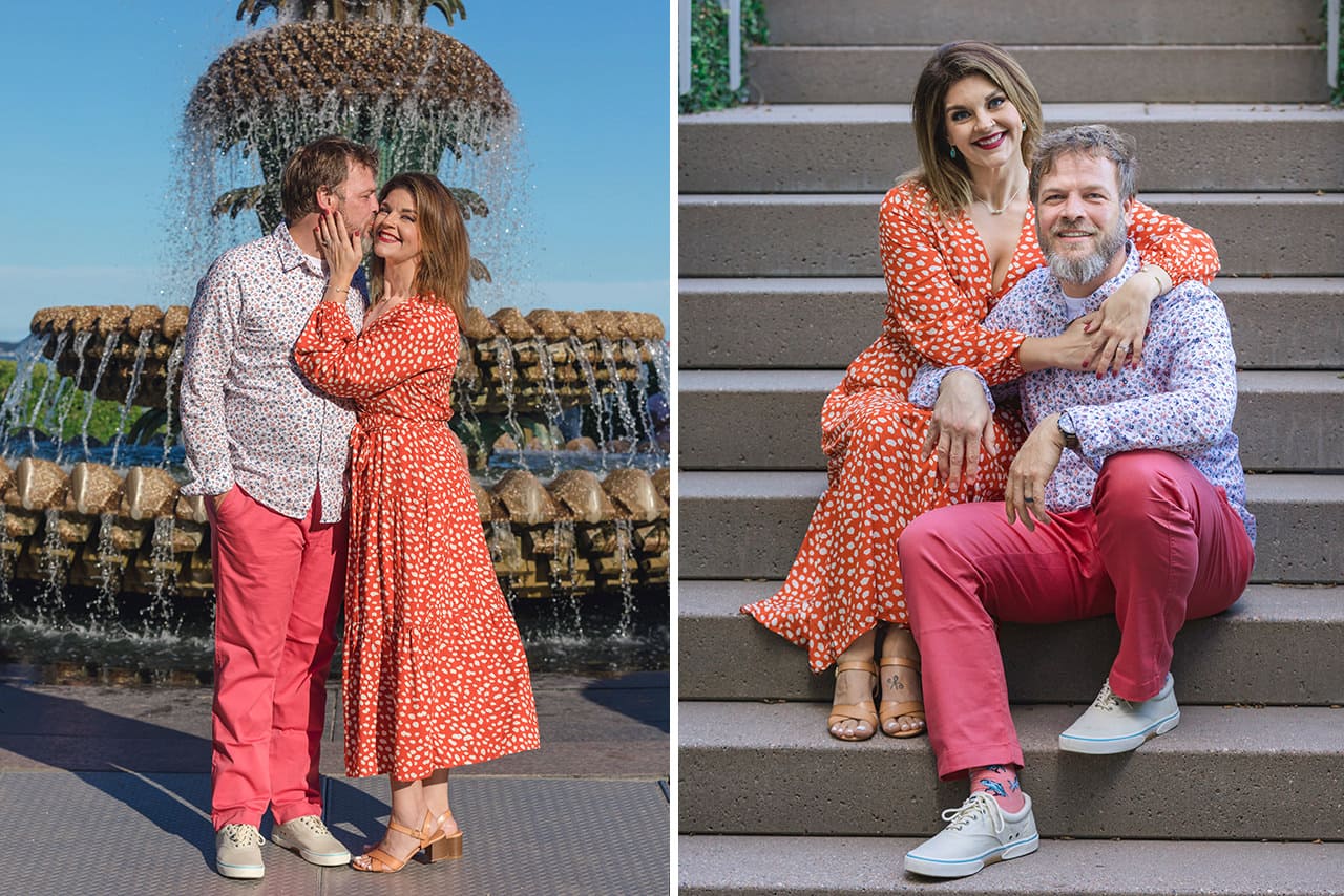 charleston anniversary photo session at Pineapple Fountain