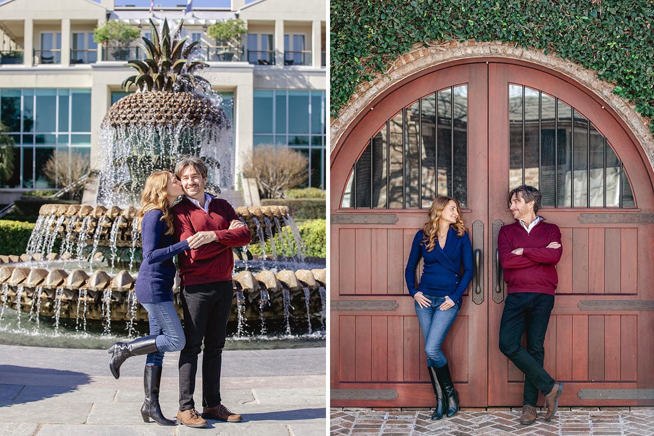 charleston anniversary photo session at Pineapple Fountain