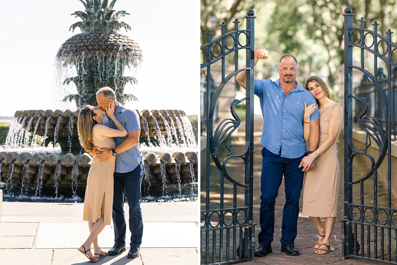 charleston anniversary photo session at Pineapple Fountain