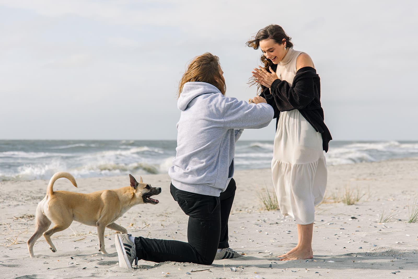Proposal at the windy shore of Isle of Palms